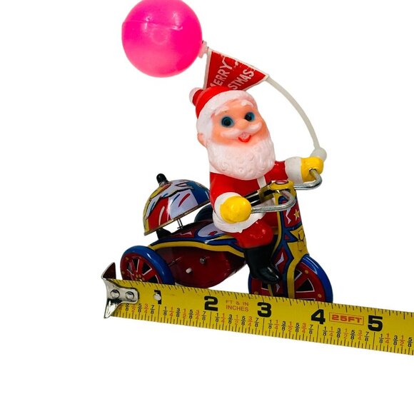 Vintage Christmas Tin Wind-up Santa on Tricycle with a Balloon ~ Works! Korea - Picture 12 of 15